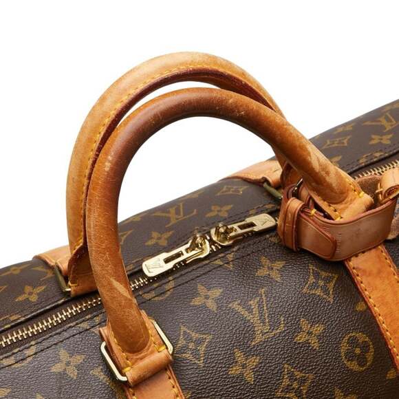 LOUIS VUITTON Brown Monogram Leather Keepall 55 Boston Bag